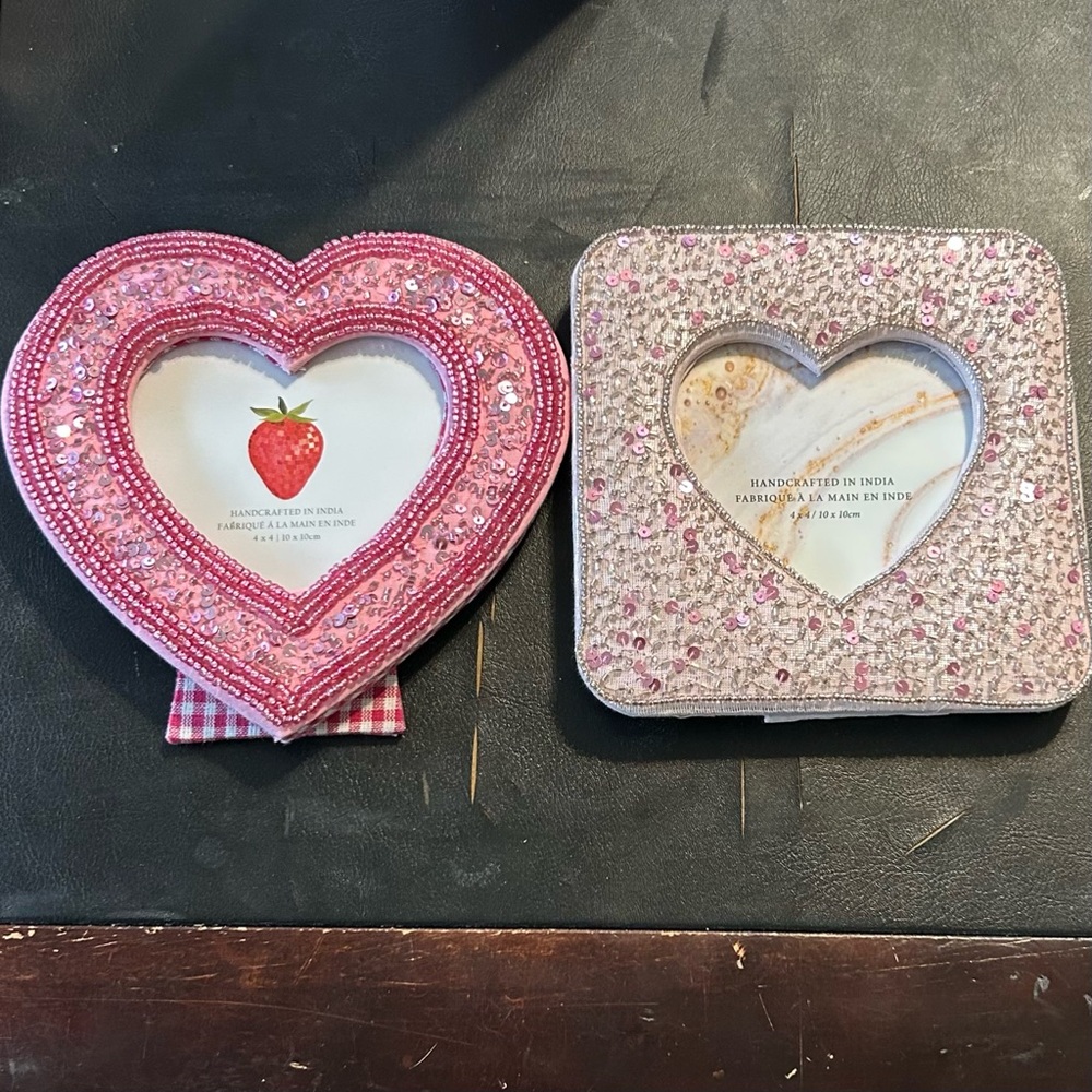 T.J.Maxx Pink and Silver Heart & Square Photo Frames